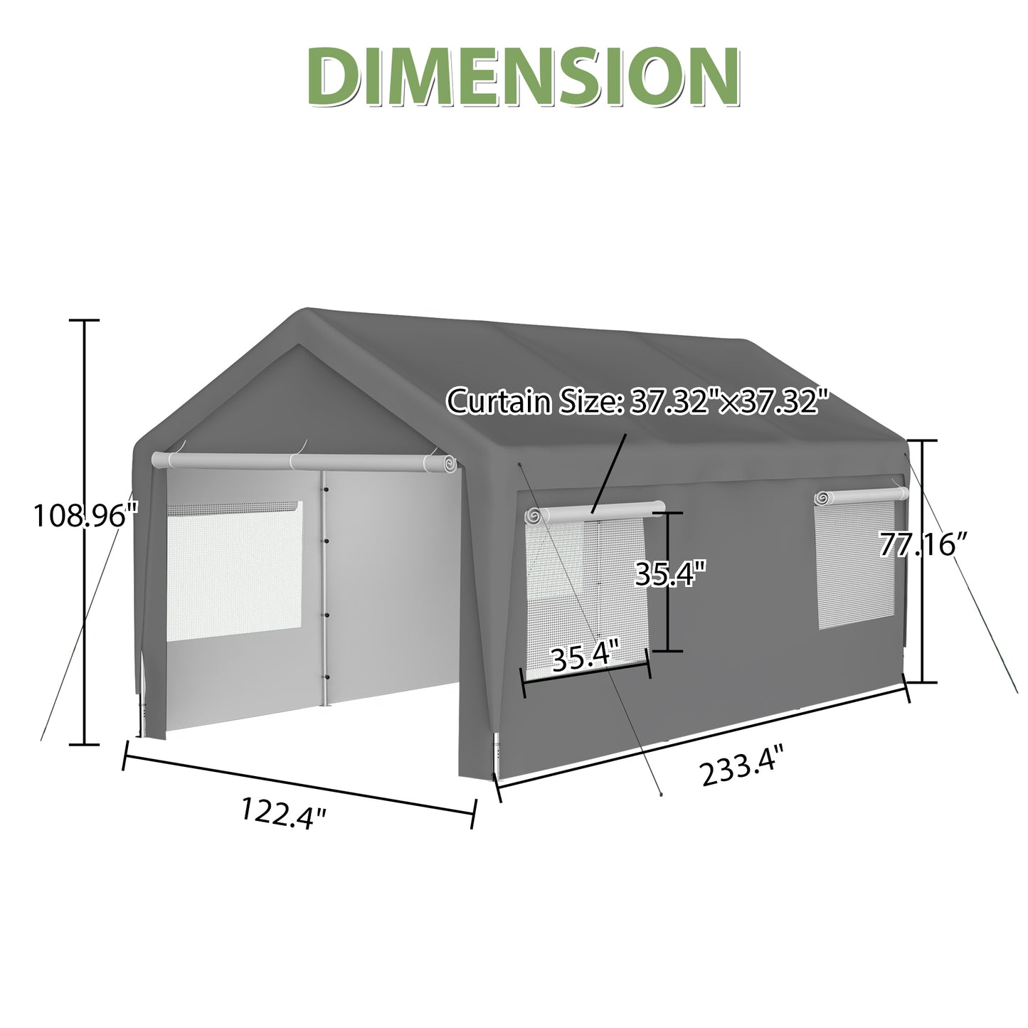 Carport Canopy 10x20 FT Heavy Duty Boat Car Canopy Garage with Removable Sidewalls and Roll-up Ventilated Windows