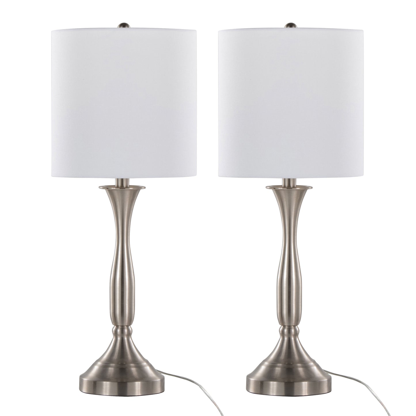 Sawyer 25" Contemporary Metal Table Lamp in Brushed Nickel with White Linen Shade and Built-in USB Port from Grandview Gallery by LumiSource - Set of 2