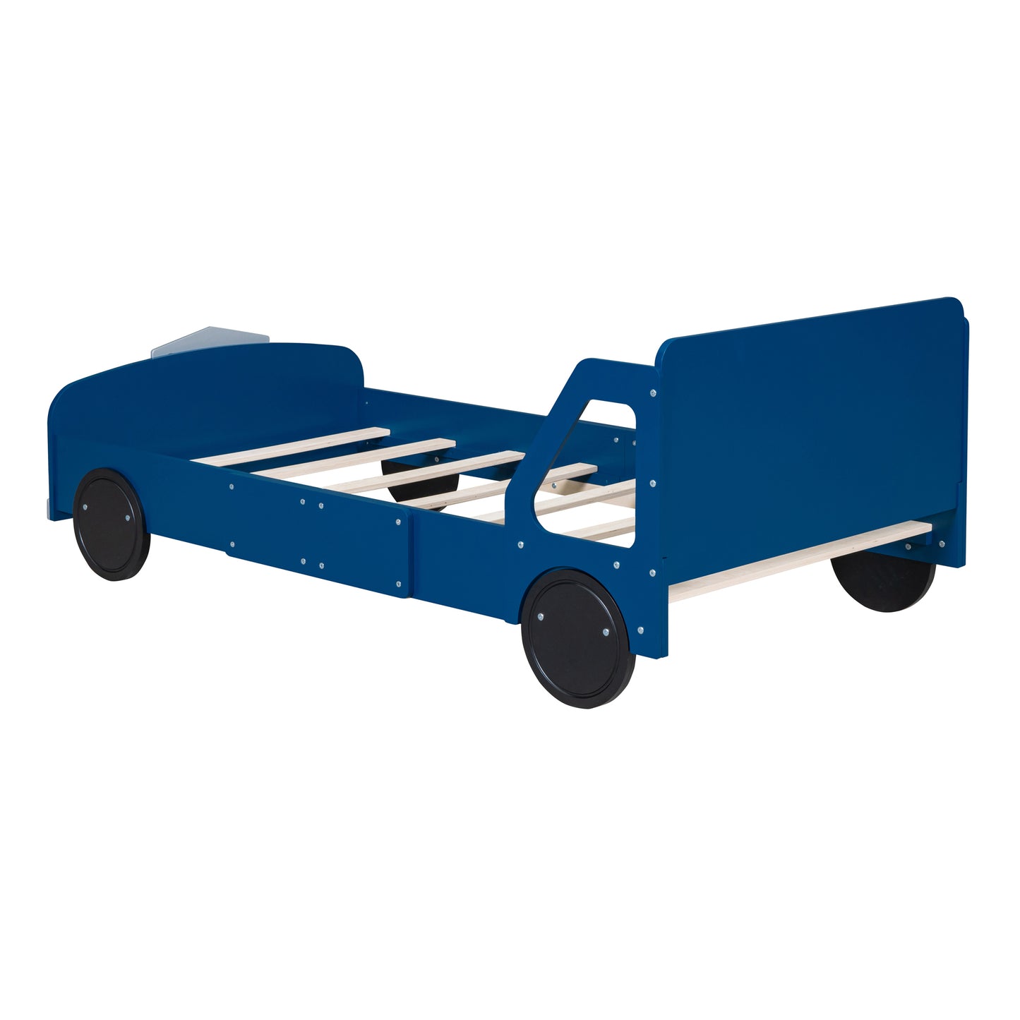 Twin Size Car-Shaped Platform Bed with Wheels,Blue