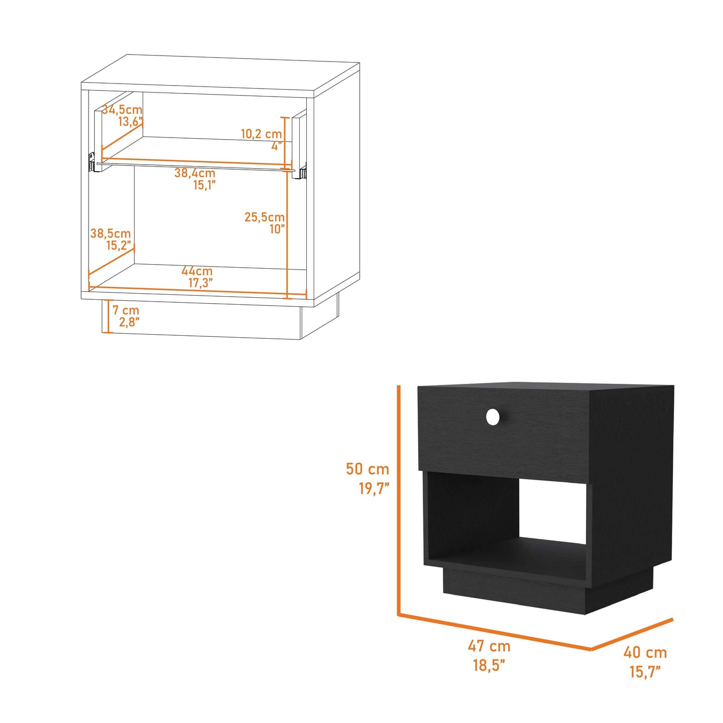 Black 1-Drawer Nightstand