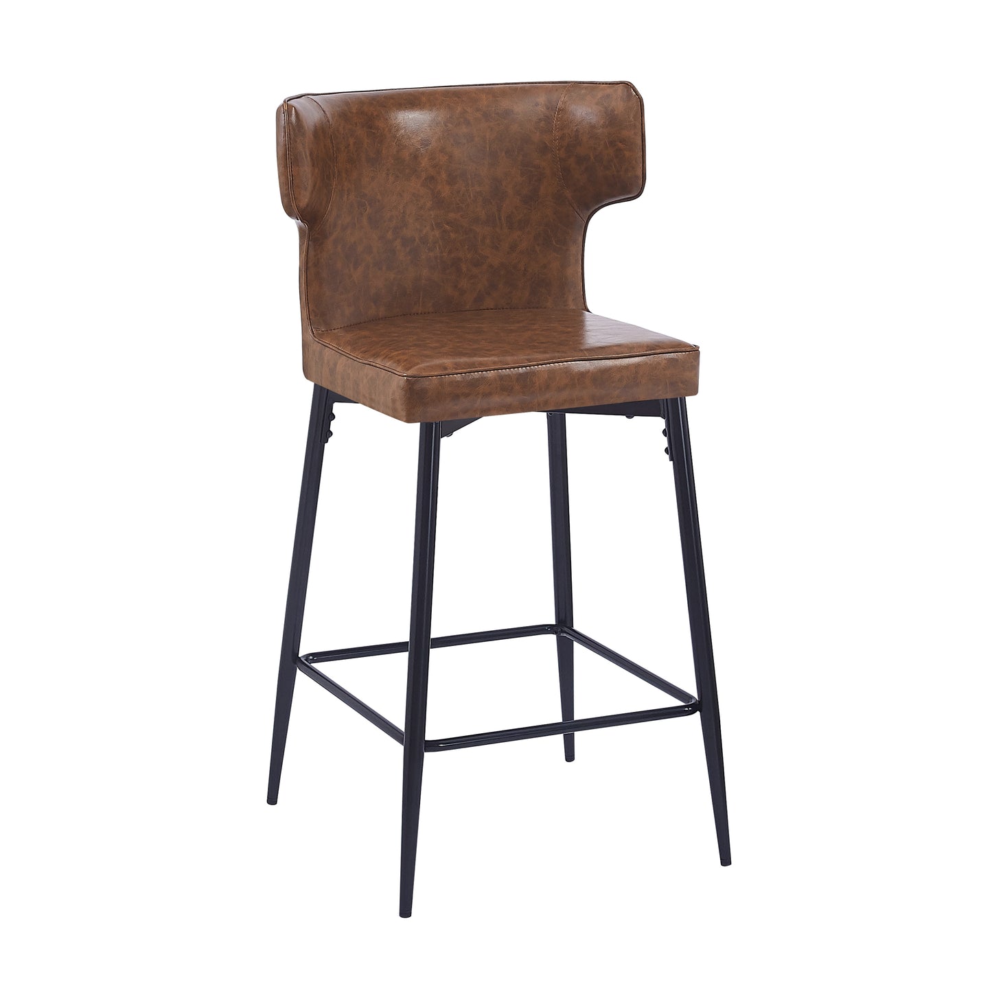 28inch Counter Height Bar Stools Set of 2, Modern Bar Upholstered Chairs with PU Leather, Metal Footrest and Frame for Kitchen Island, Bar Table, Dining Room, Brown