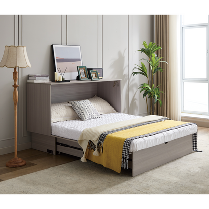 [NEW ARRIVED] [VIDEO PROVIDED]Cabinet Bed with Storage, Queen Bed ,Folding Foam Mattress & Oversized Drawers, Murphy Bed , Set of Sockets & USB Ports,Space-Saving Folding Murphy Bed , Gray