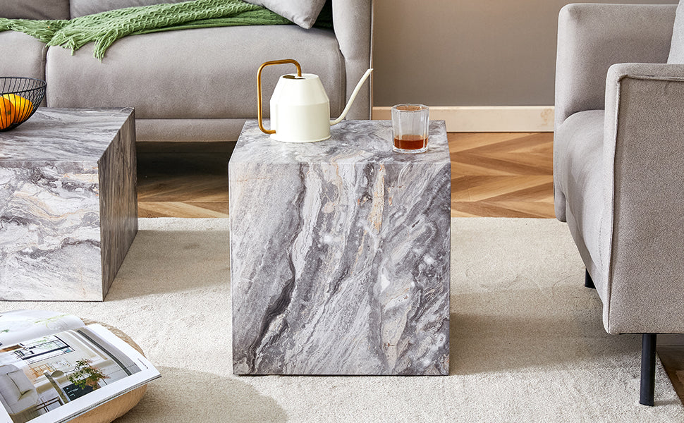 Elevate your living space with this modern MDF coffee table, which showcases gray textured patterns. It is characterized by stylish design.