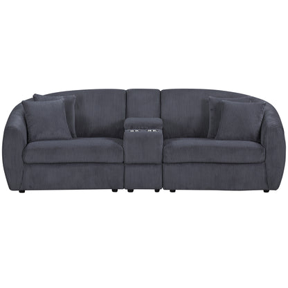 UNITED WE WIN corduroy fabric, two cup holders, storage, oversized two-seat, solid wood frame, high quality sponge filling, curved placement sofa