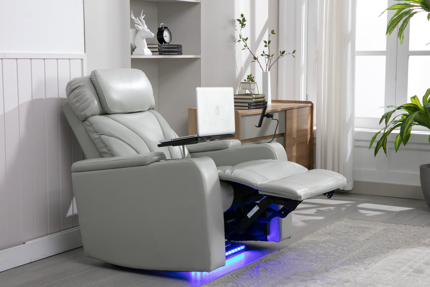 Power Motion Recliner Electric Power Recliner with USB Charging Port, Hidden Arm Storage, Convenient Cup Holder and Bluetooth Speaker, Light Grey(Old Sku:SG000800AAE)