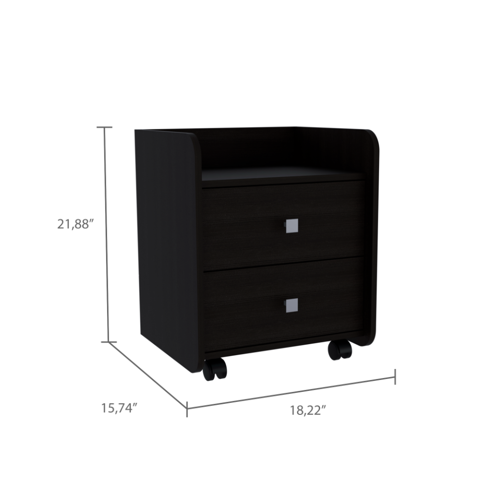 Aura Nightstand , End Table, Side Table Metal Handle, Two Drawers, Superior Top -Black