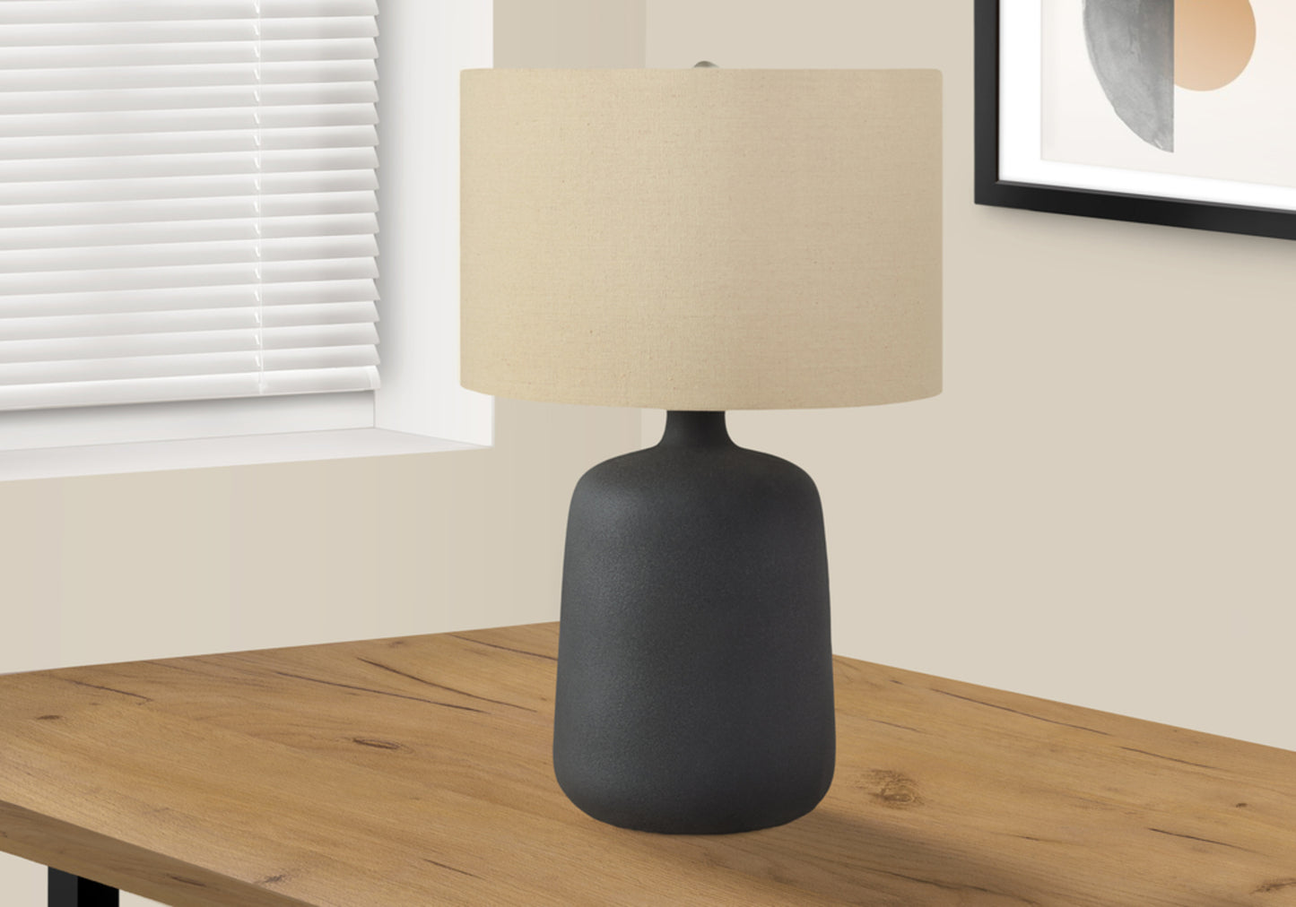 Lighting, 24"h, Table Lamp, Black Ceramic, Beige Shade, Contemporary