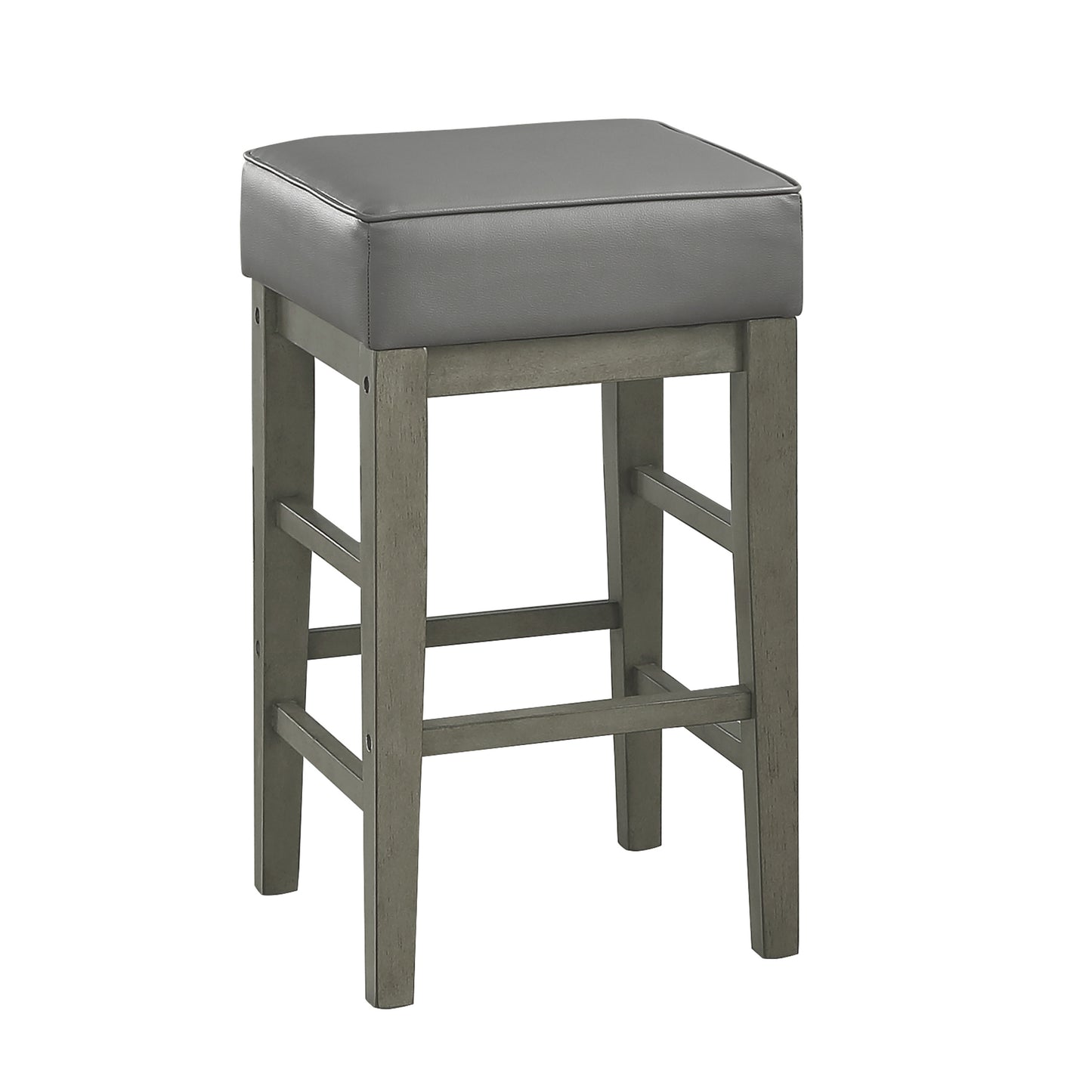 Transitional Gray Faux Leather Seat 24-inch Counter Height Stools Set of 2, Antique Gray Finish Solid Wood Frame