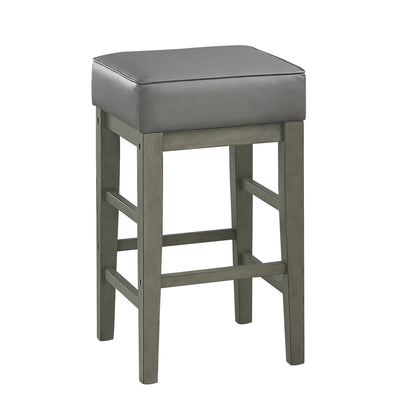 Transitional Gray Faux Leather Seat 24-inch Counter Height Stools Set of 2, Antique Gray Finish Solid Wood Frame