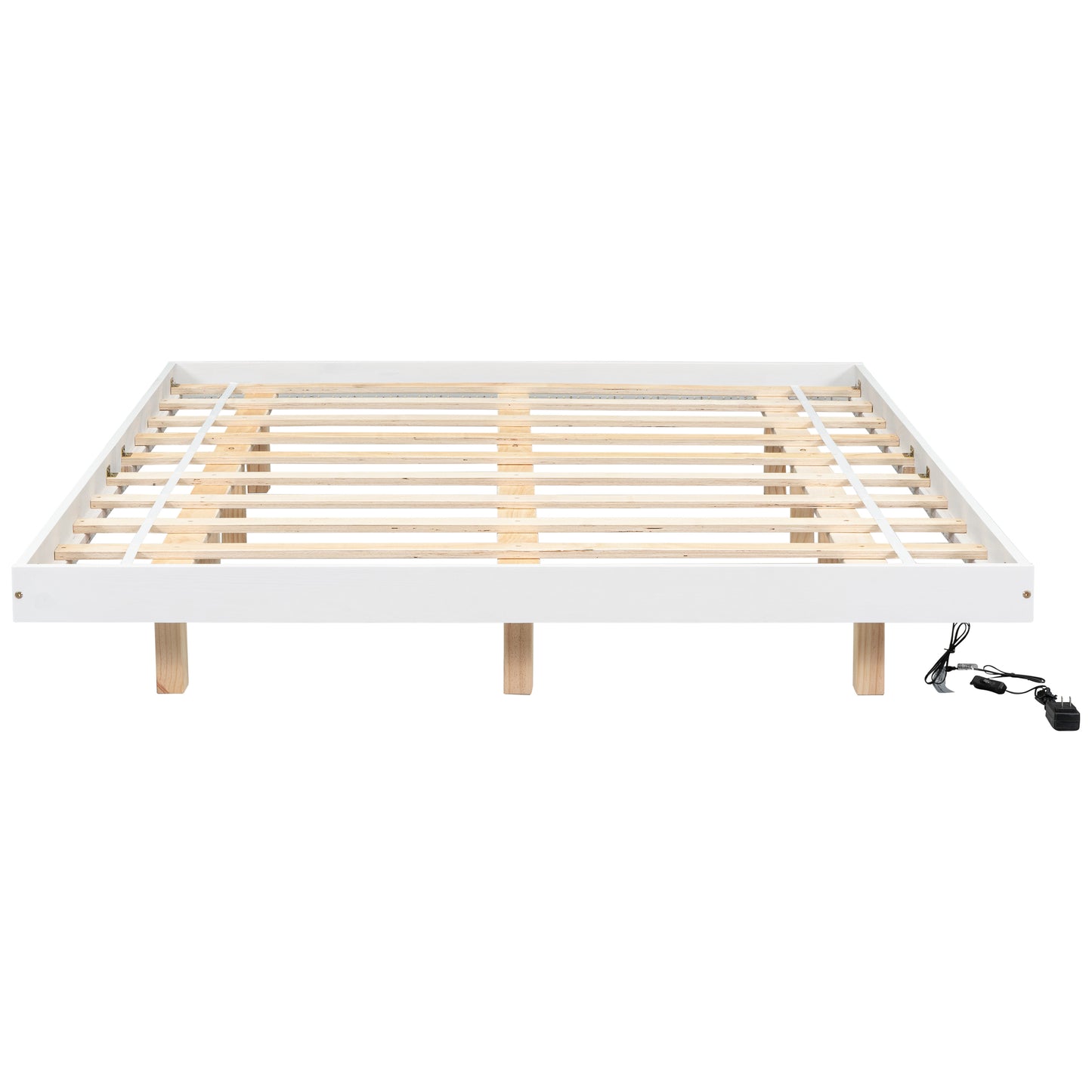 Queen Size Floating Bed with LED Lights Underneath,Modern Queen Size Low Profile Platform Bed with LED Lights,White