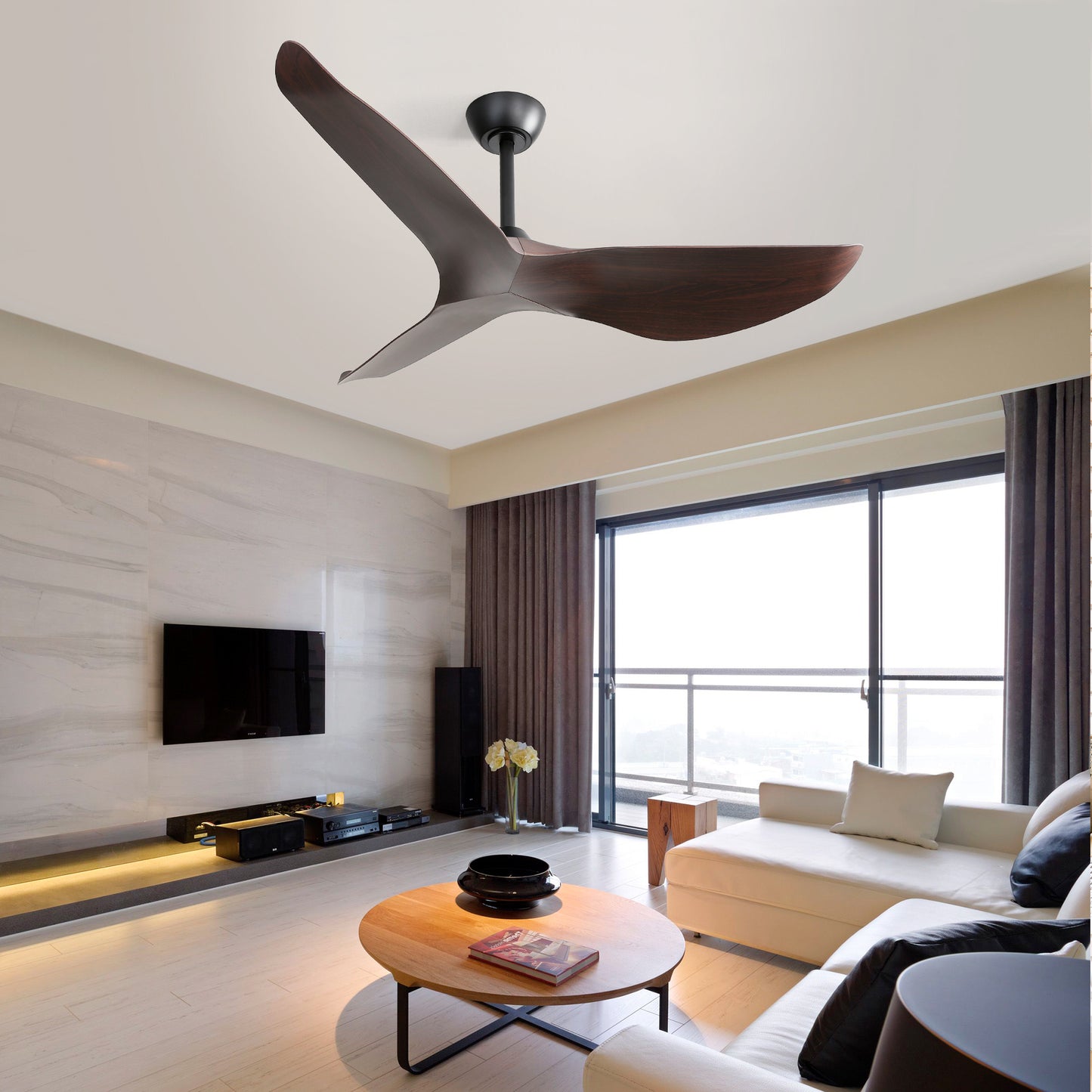 Modern 52 Inch Indoor Ceiling Fan No Light With 6 Speed Remote Control 3 ABS Blade Reversible DC Motor For Home