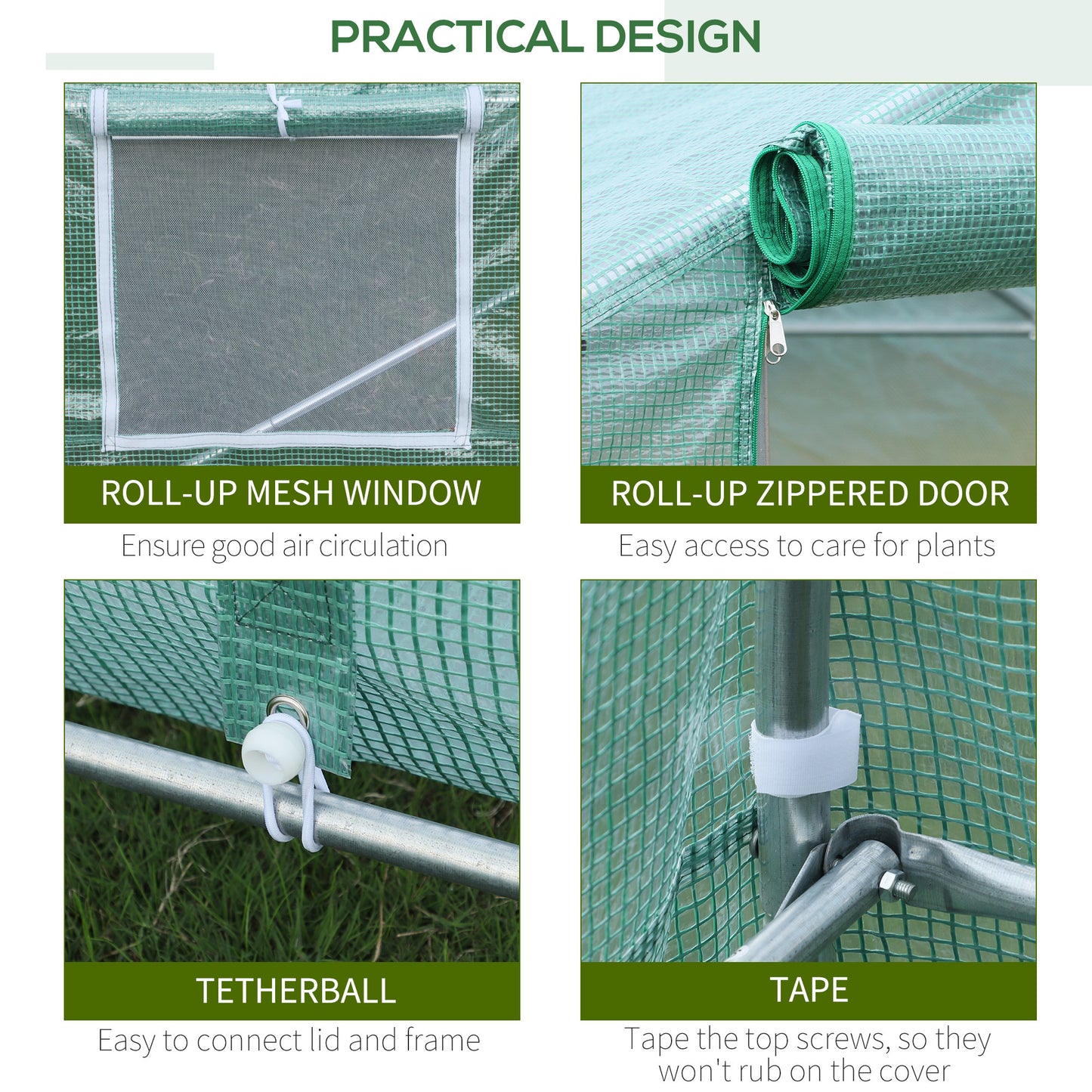 Outsunny 20' x 10' x 7' Walk-In Tunnel Greenhouse, Garden Warm House, Large Hot House Kit with 8 Roll-up Windows & Roll Up Door, Steel Frame, Green