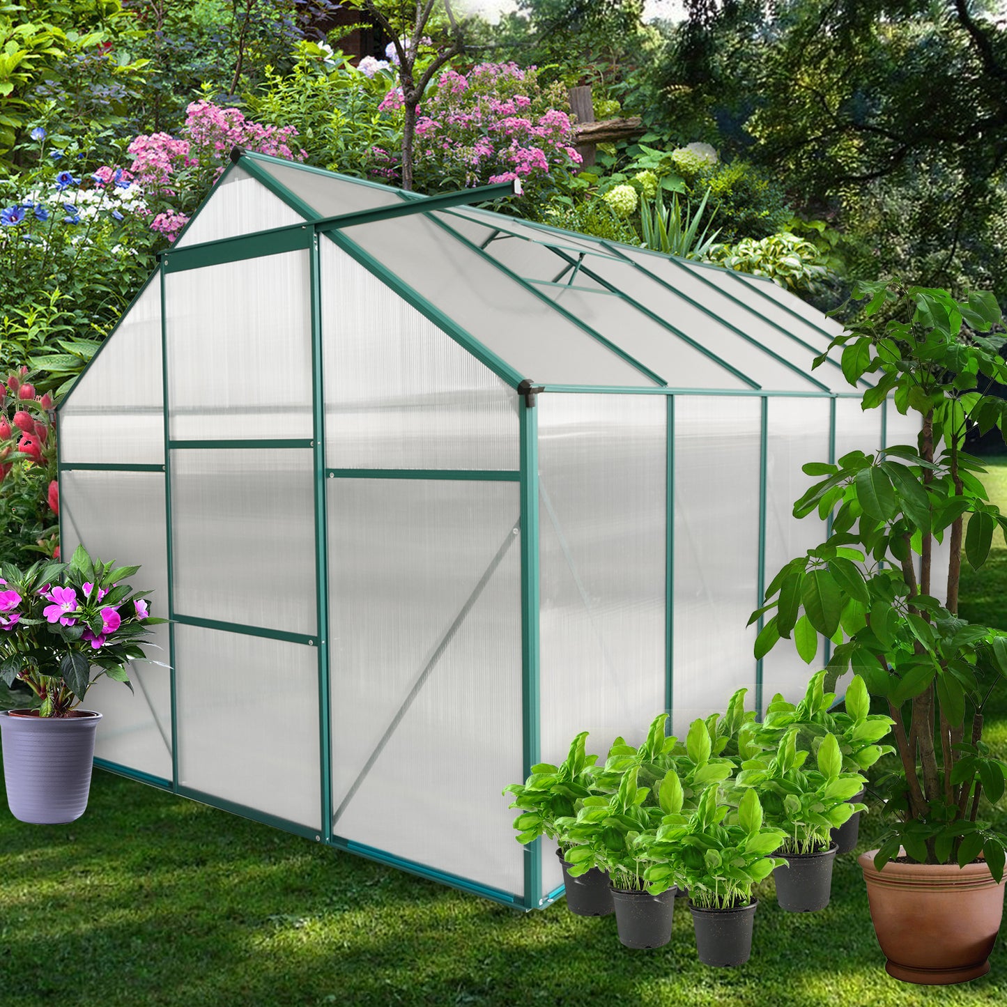 6x12 FT Polycarbonate Greenhouse Raised Base and Anchor Aluminum Heavy Duty Walk-in Greenhouses for Outdoor Backyard in All Season