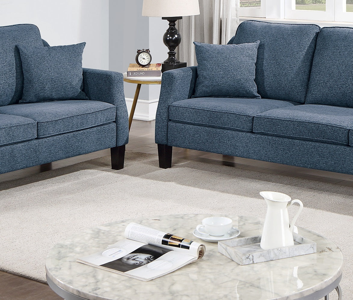 2pc Sofa Set Sofa And Loveseat Living Room Furniture Navy Blended Chenille Cushion Couch w Pillows