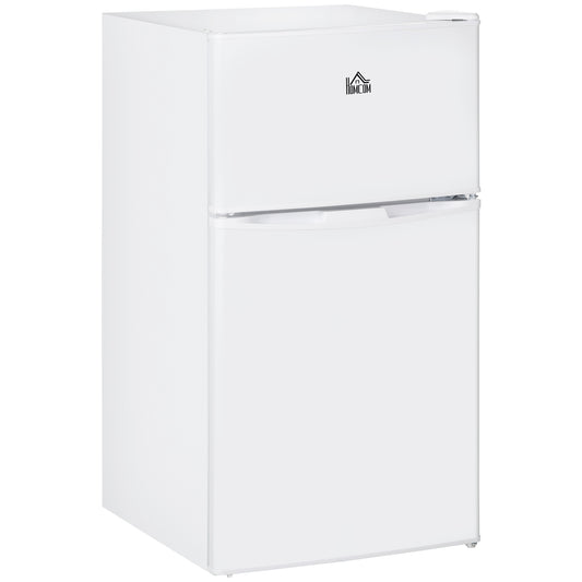 Double Door Mini Fridge with Freezer, 3.2 Cu.Ft Compact Refrigerator with Adjustable Shelf, Adjustable Thermostat and Reversible Door for Bedroom, Dorm, Home Office, White