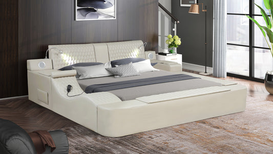 Smart Multifunctional Queen Size Bed Made with Wood in Beige