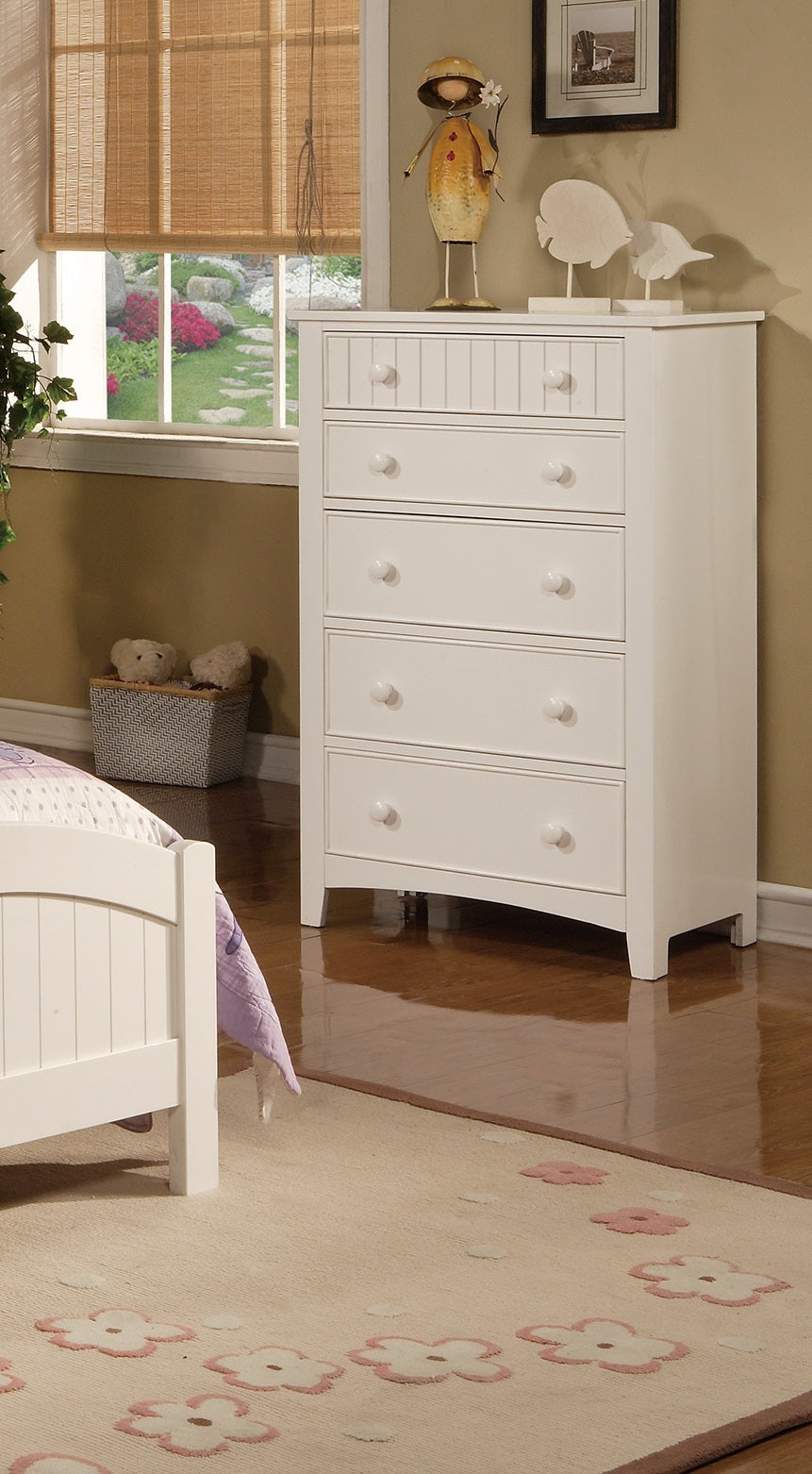 White Color Twin Size Bed Nightstand And Chest 3pc Set Bedroom Furniture Wooden Transitional Style Headboard