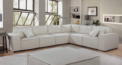 Janelle 127.5" Modular Sectional Sofa in Beige Linen