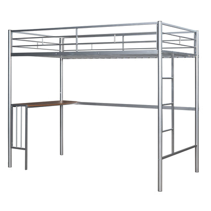 Twin Metal Loft Bed with Desk, Ladder and Guardrails, Loft Bed for Bedroom, Silver(OLD SKU : MF195191AAN)