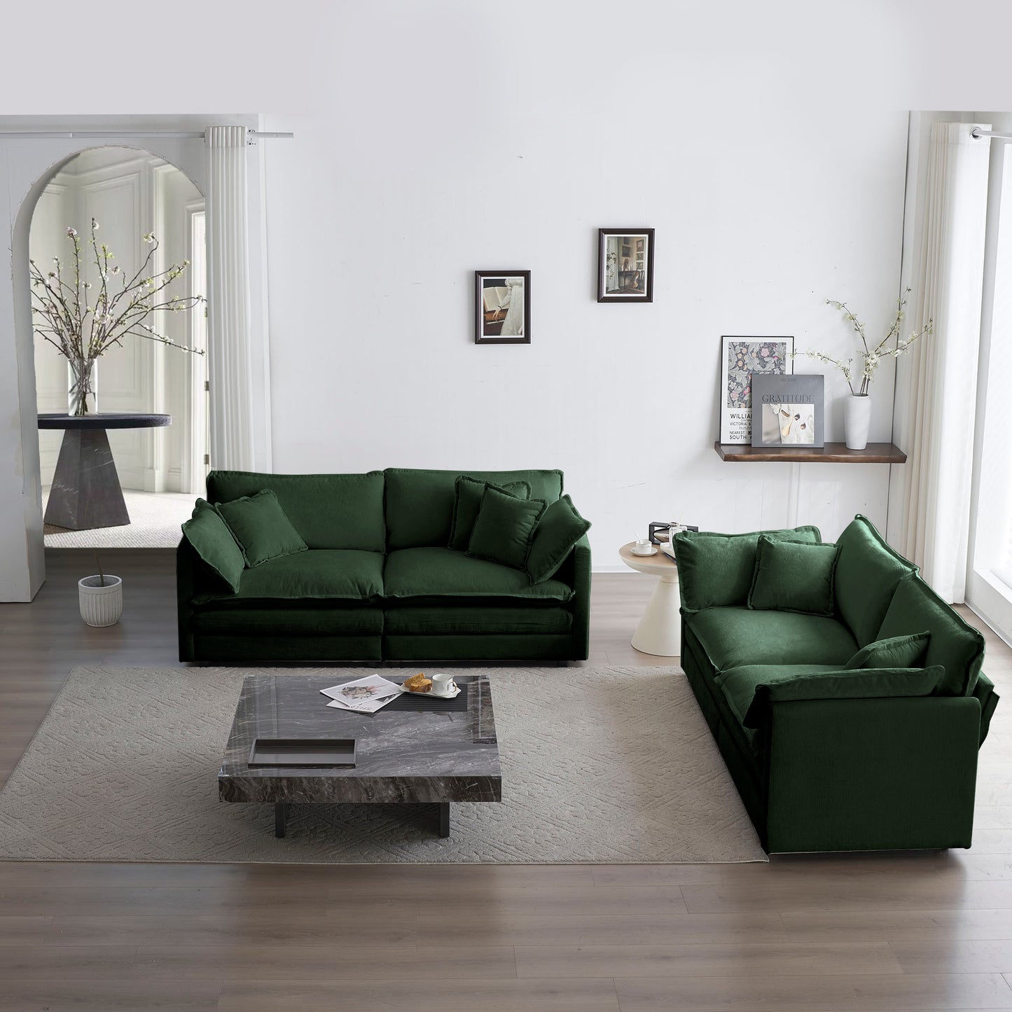 2 - Piece Living Room Set , 2 Pieces Upholstered Loveseat and Couch for Home Office Lounge,  Sofa Set of 2, 2-Piece (2+2 Seat) Couch Set For Living Room ,Green Chenille