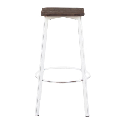 Clara Industrial Square Barstool in Vintage White Metal and Espresso Wood-Pressed Grain Bamboo by LumiSource - Set of 2