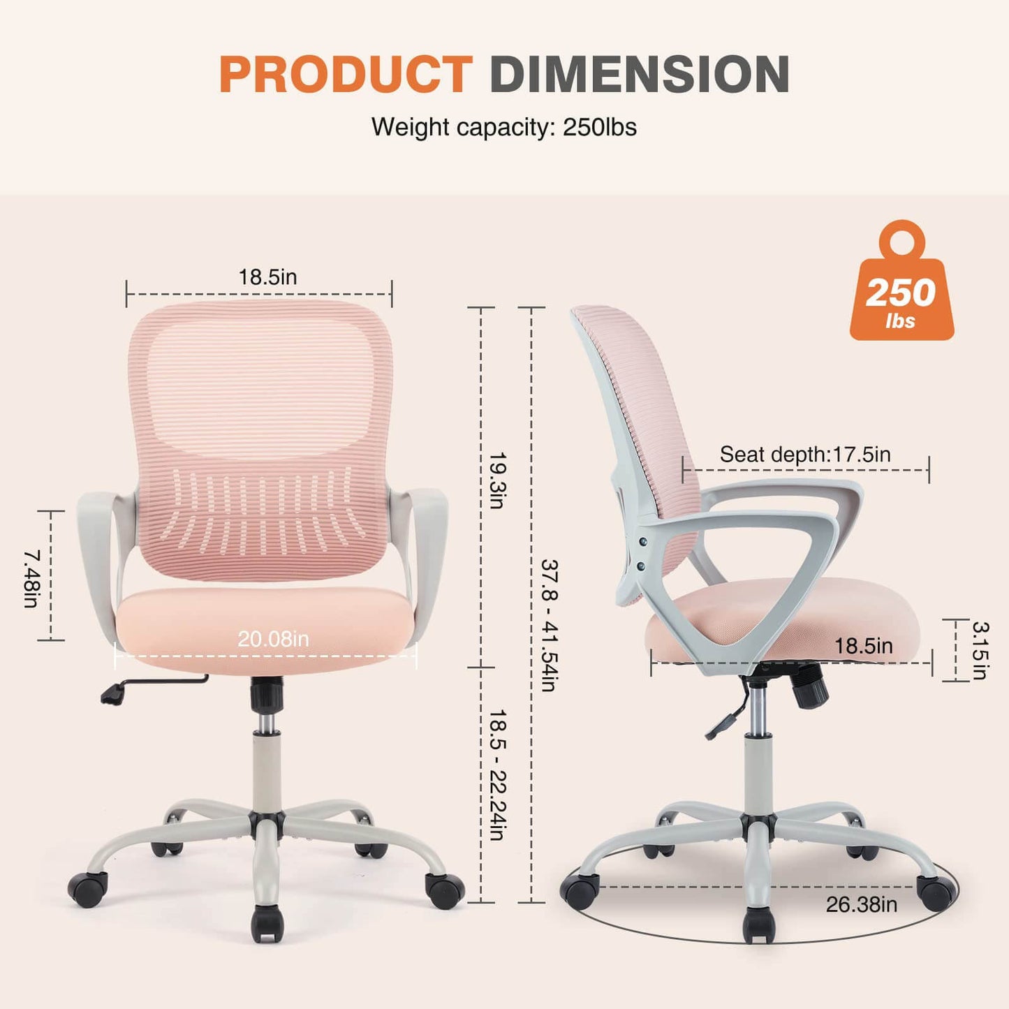 Mid-Back Task Chair with Lumbar Support,Pink