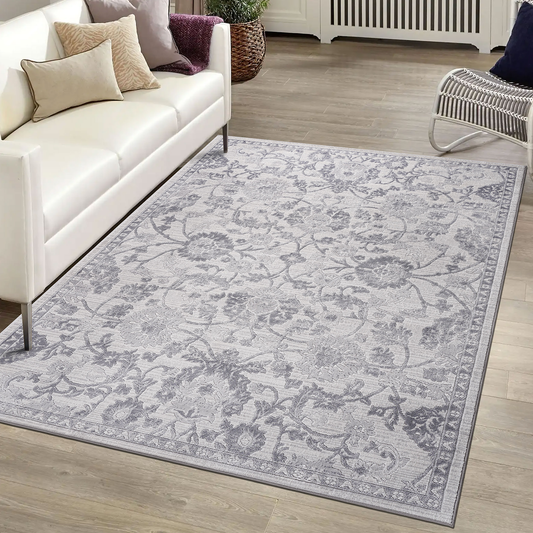 5X7 Grey/Silver/Oriental Non-Shedding Living Room Bedroom Dining Home Office Stylish and Stain Resistant Area Rug