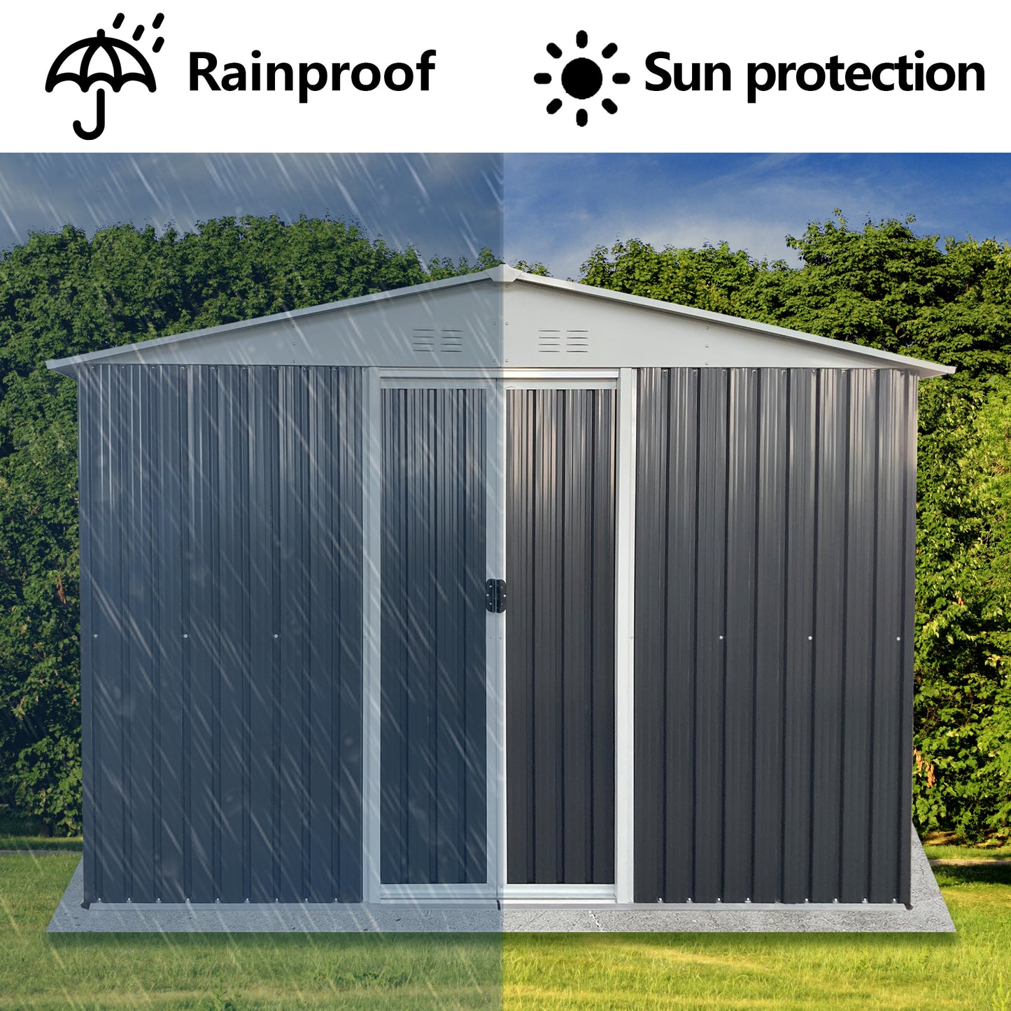 Metal Anti-Corrosion Utility Tool House with Lockable Door, Garden Shed 10FTx8FT Apex Roof Grey With Windows and Aluminum alloy frame