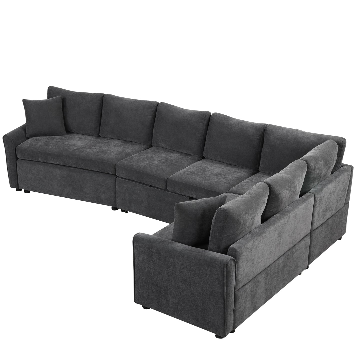 124.8"L-shaped Sofa Convertible Sofa Bed Pull Out Sofa Sleeper with Two Back Pillows, Two USB Ports and Two Power Sockets for Living Room, Gray (Old SKU:SG000890AAE)