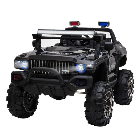 Aosom Big Size 53'L 2-Seater 12V Police Car Ride-on Truck with Remote Control and Siren, Battery-Operated Electric Car for Kids with Suspension, MP3 Player, Lights, Music, Horn, Black
