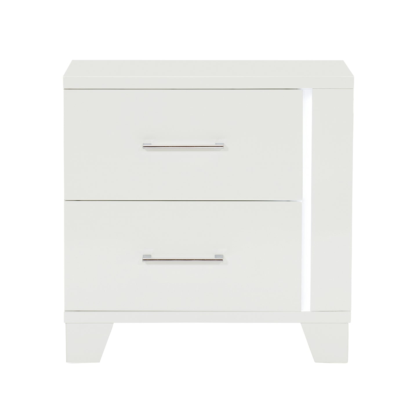 White High Gloss Finish Modern Bedroom 1pc Nightstand with LED Light Wooden Furniture Luxury Bedside Table