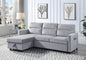 Ivy 81.5" Light Gray Velvet Reversible Sleeper Sectional Sofa with Storage Chaise and Side Pocket