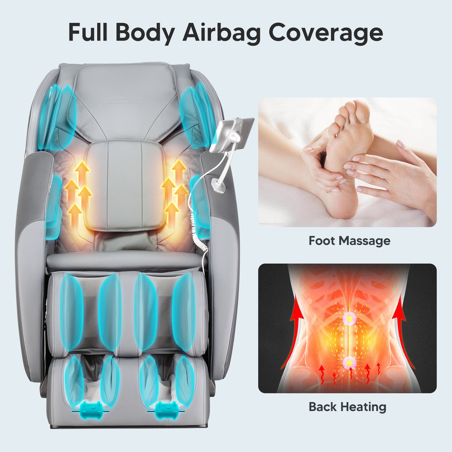 BOSSCARE  New Massage Chairs with AI Voice Control Shiatsu Recliner Gray