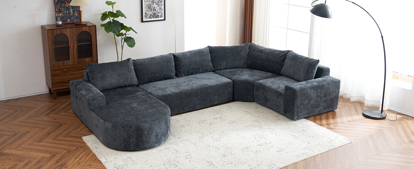 141.7" Oversized Modular Sofa Cloud Sectional Sofa Set Upholstered Couches U-shaped Sofa with Deep Seat for Living Room, Grey