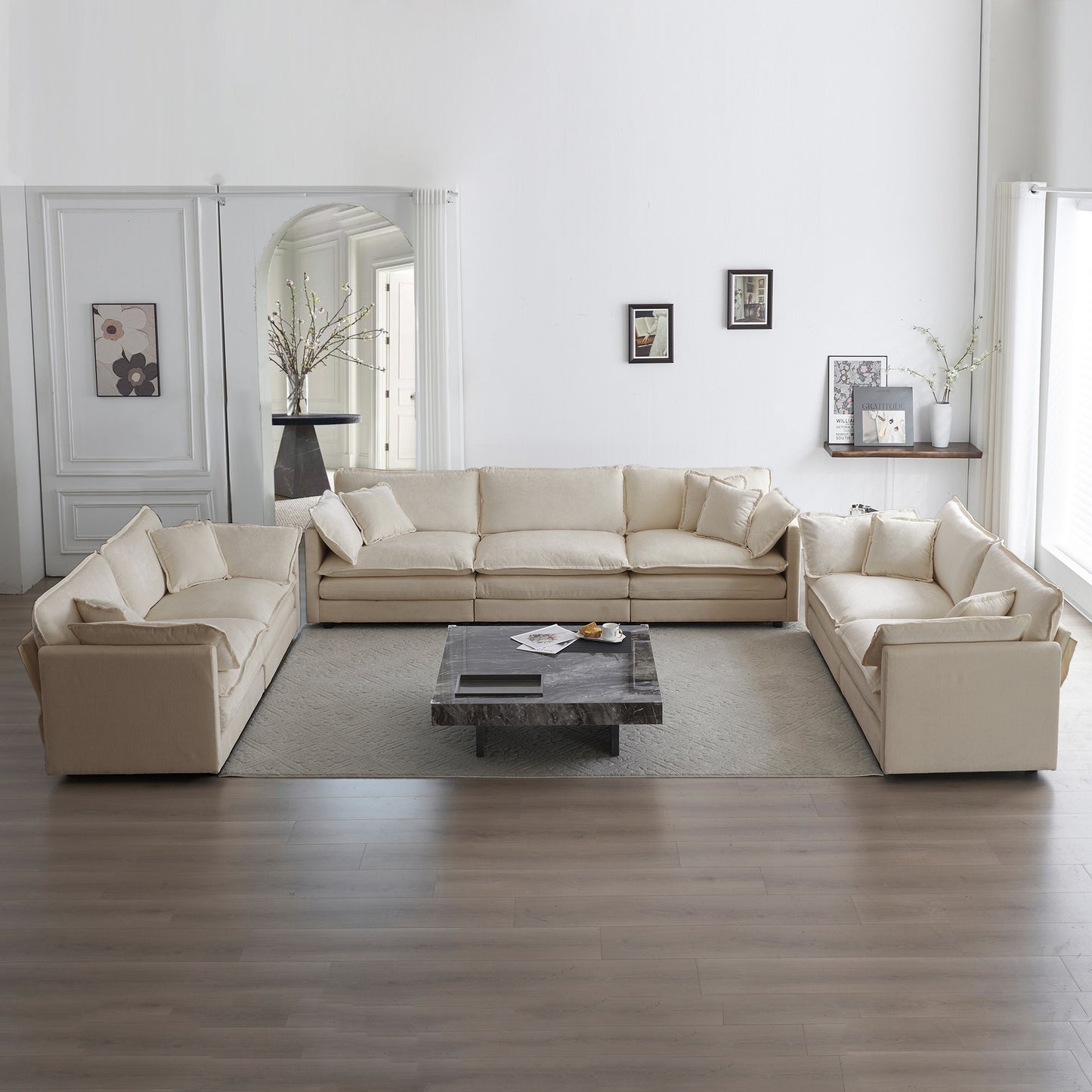 3 Piece Sofa Set Oversized Sofa Comfy Sofa Couch, 2 Pieces of 2 Seater and 1 Piece of 3 Seater Sofa  for Living Room, Deep Seat Sofa Beige Chenille