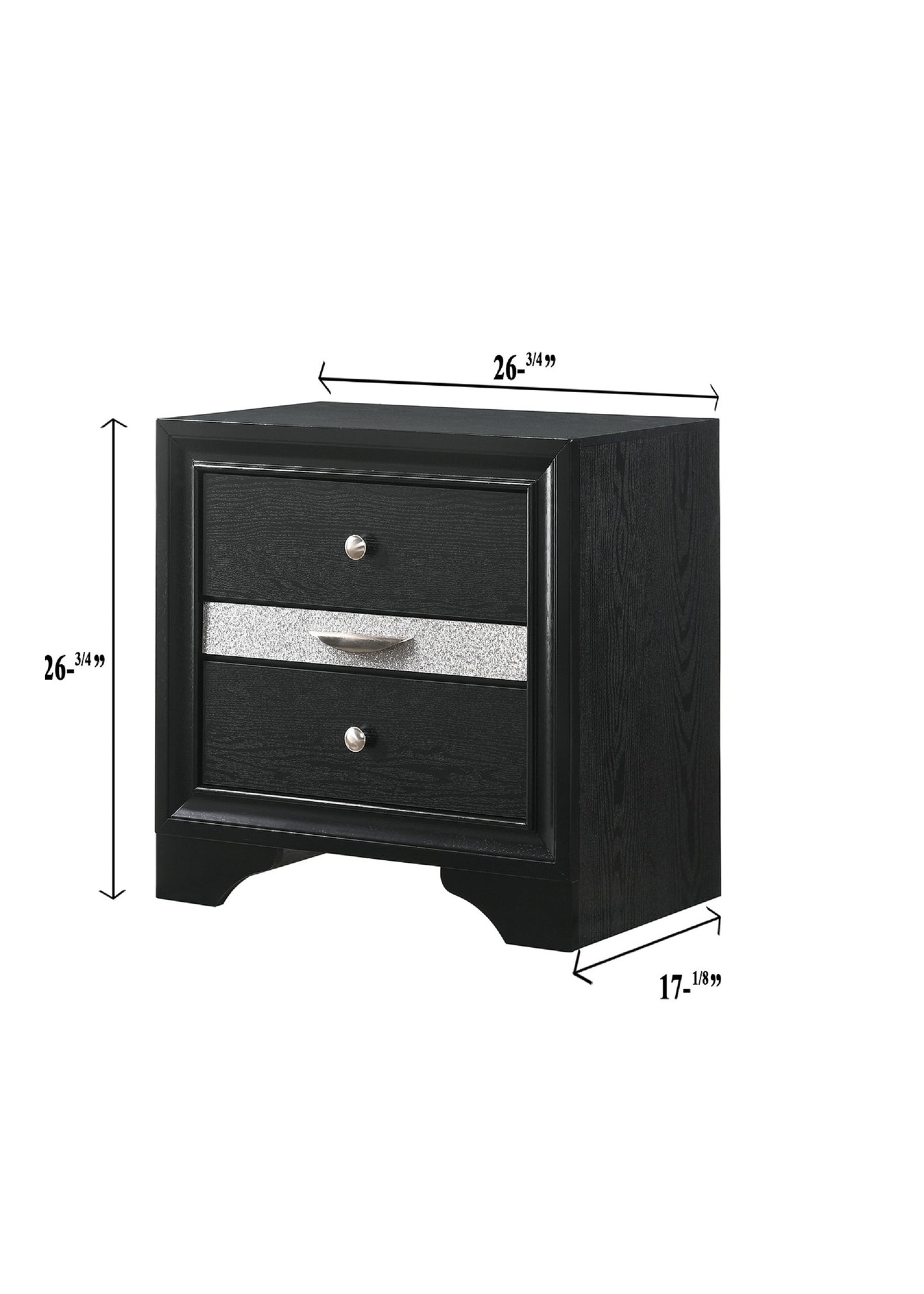 Modern Luxury 1pc Glam 2-Drawer Nightstand End Table Pullout Jeweler Tray Silver Panel Bedroom Solid Wood Wooden Furniture