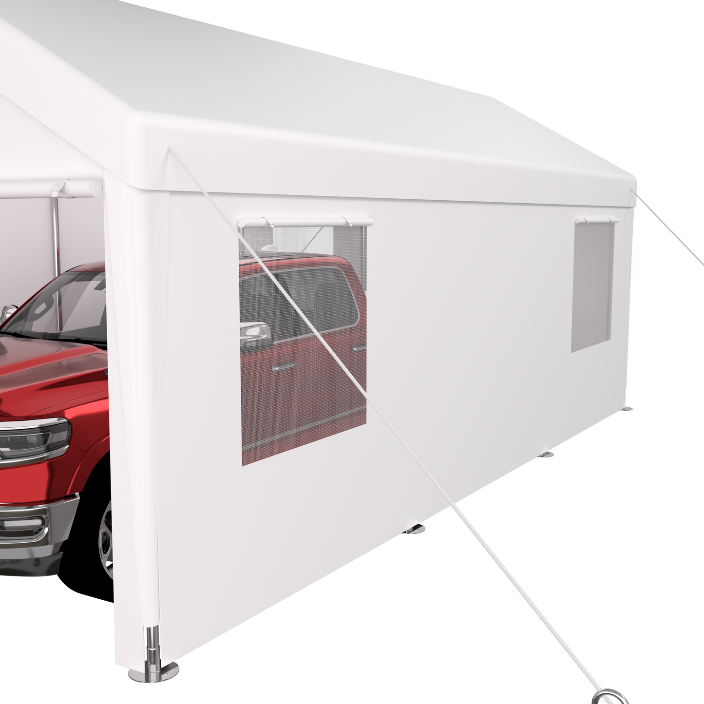 Carport 10' x 20' Portable Garage, Heavy Duty Car Port Canopy with 2 Roll-up Doors & 4 Ventilated Windows for Car, Truck, Boat, Garden Tools ,white