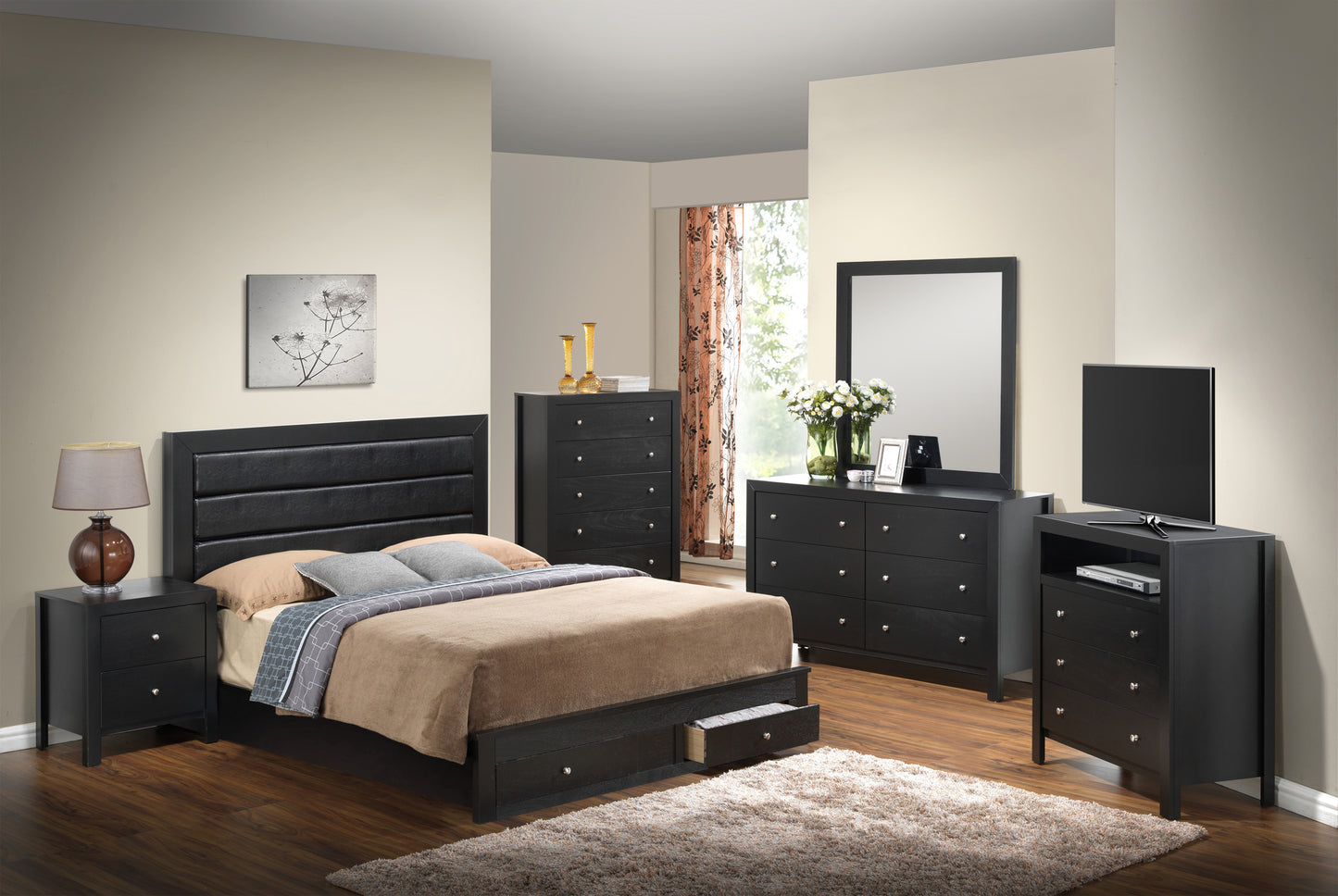 Sleek Transitional Black Storage Bed
