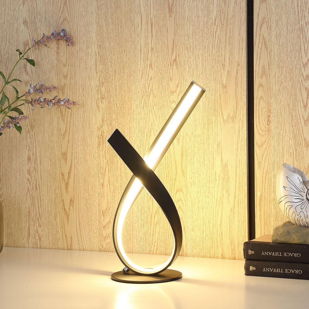 17" Abstract Upright Ribbon Bow LED Black Metal Table Lamp