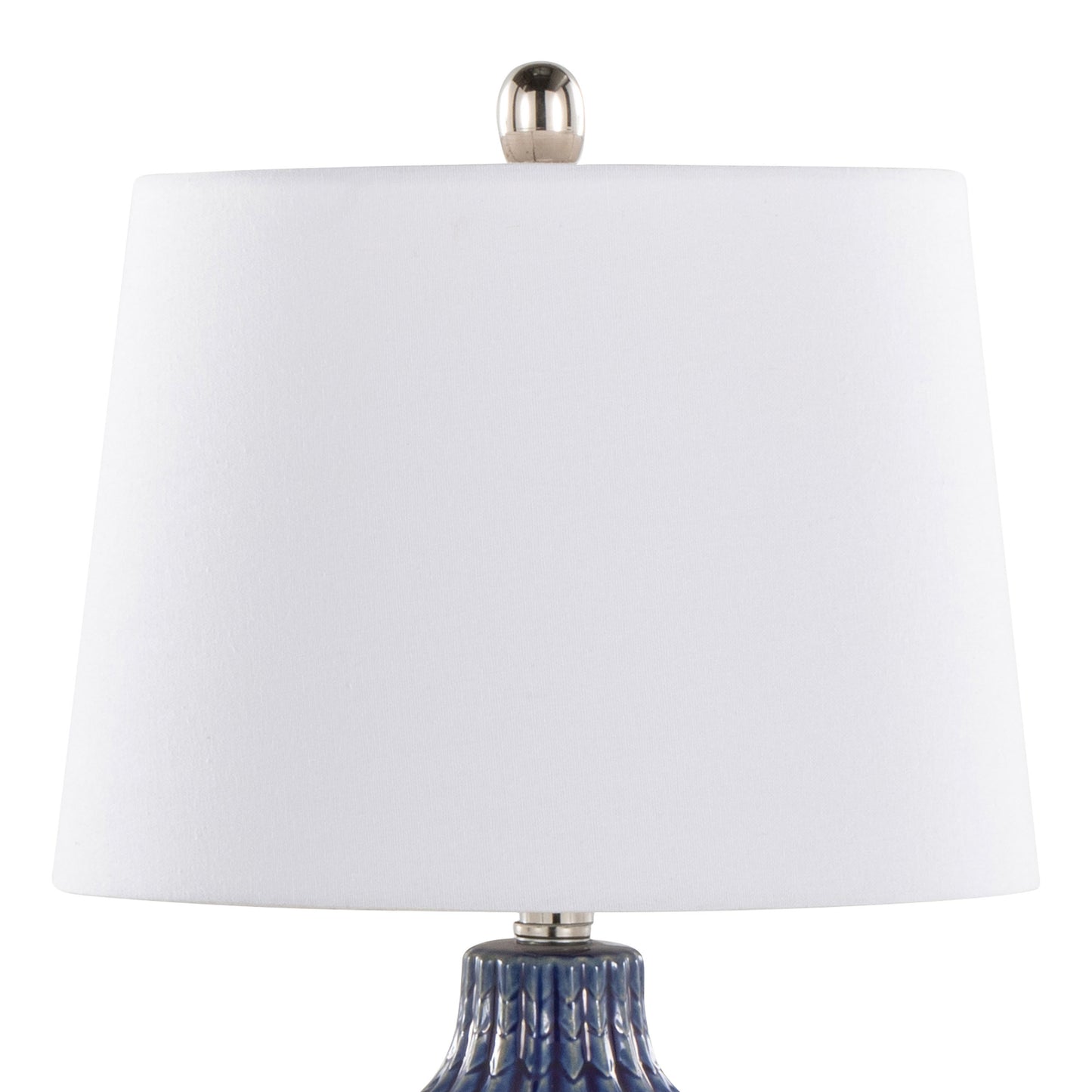 Rockwell 23" Contemporary Ceramic Table Lamp in Dark Blue Ceramic, Polished Nickel and White Linen Shade from Grandview Gallery by LumiSource - Set of 2