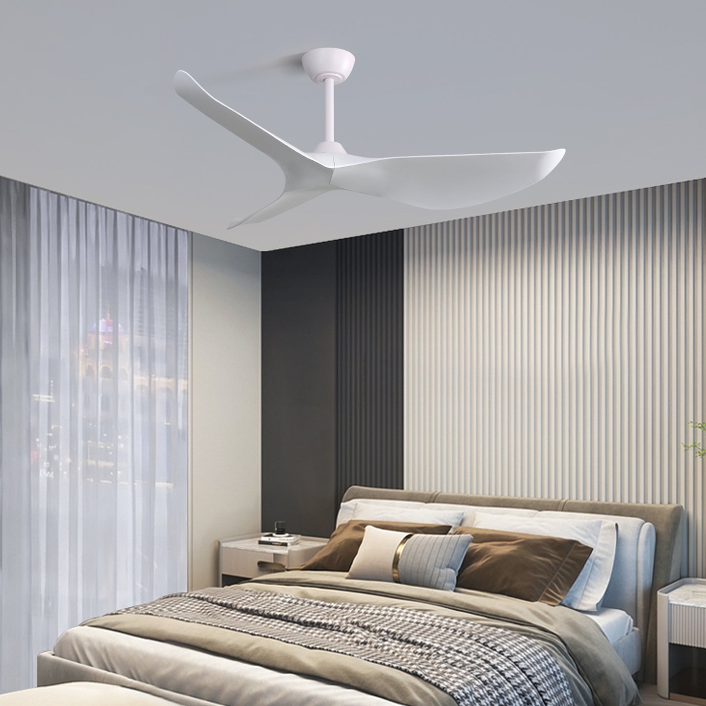 52 Inch Indoor Ceiling Fan without Light, 6 Speeds Reversible DC Motor, 3 ABS Blade Ceiling Fan White For Bedroom