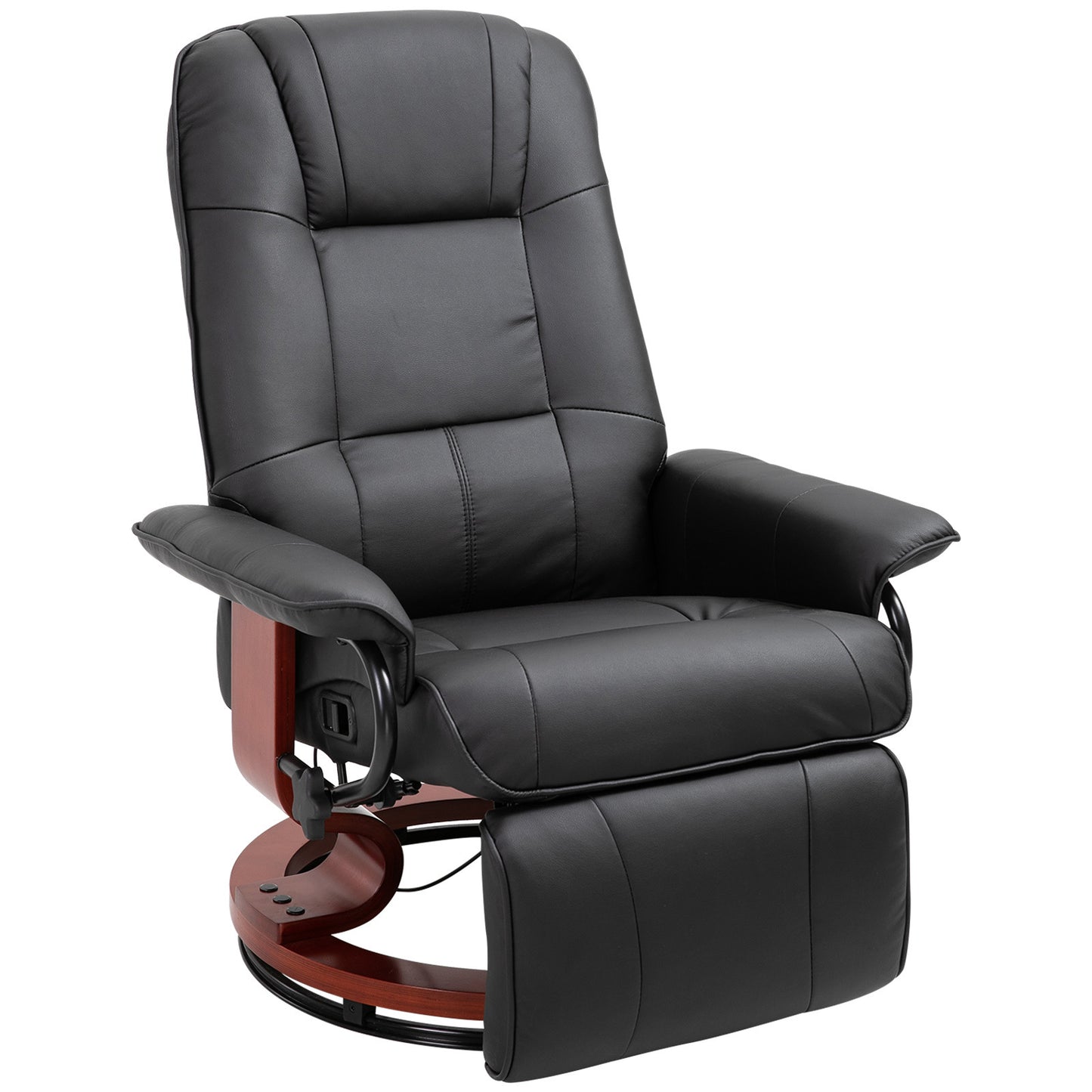 Faux Leather Manual Recliner, Adjustable Swivel Lounge Chair with Footrest, Armrest and Wrapped Wood Base for Living Room, Black