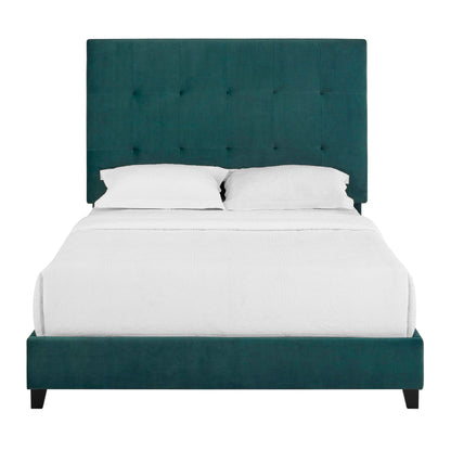 Queen Size Green Velvet Tufted Upholstered Platform Bed