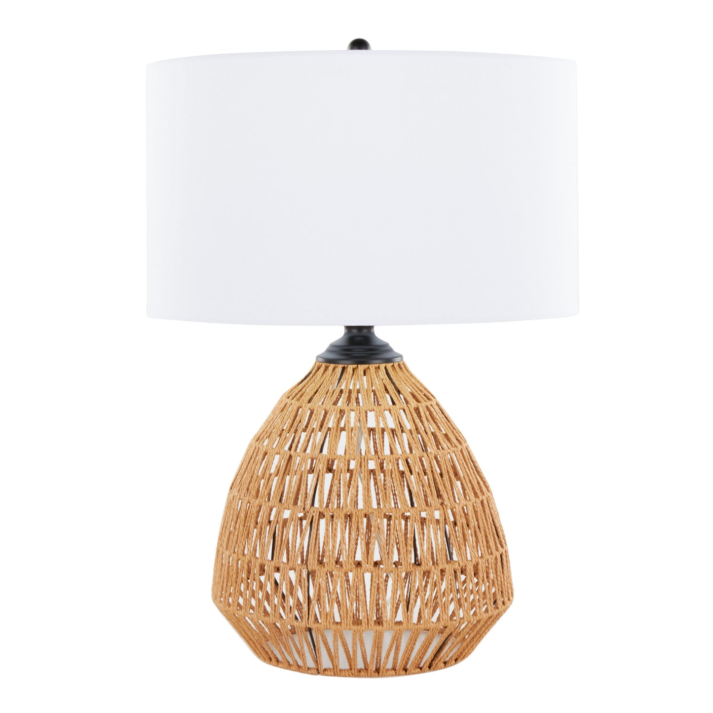 Congo 29" Contemporary Rattan Table Lamp in Natural Rope Rattan, Matte Black Metal and White Linen Shade from Grandview Gallery by LumiSource