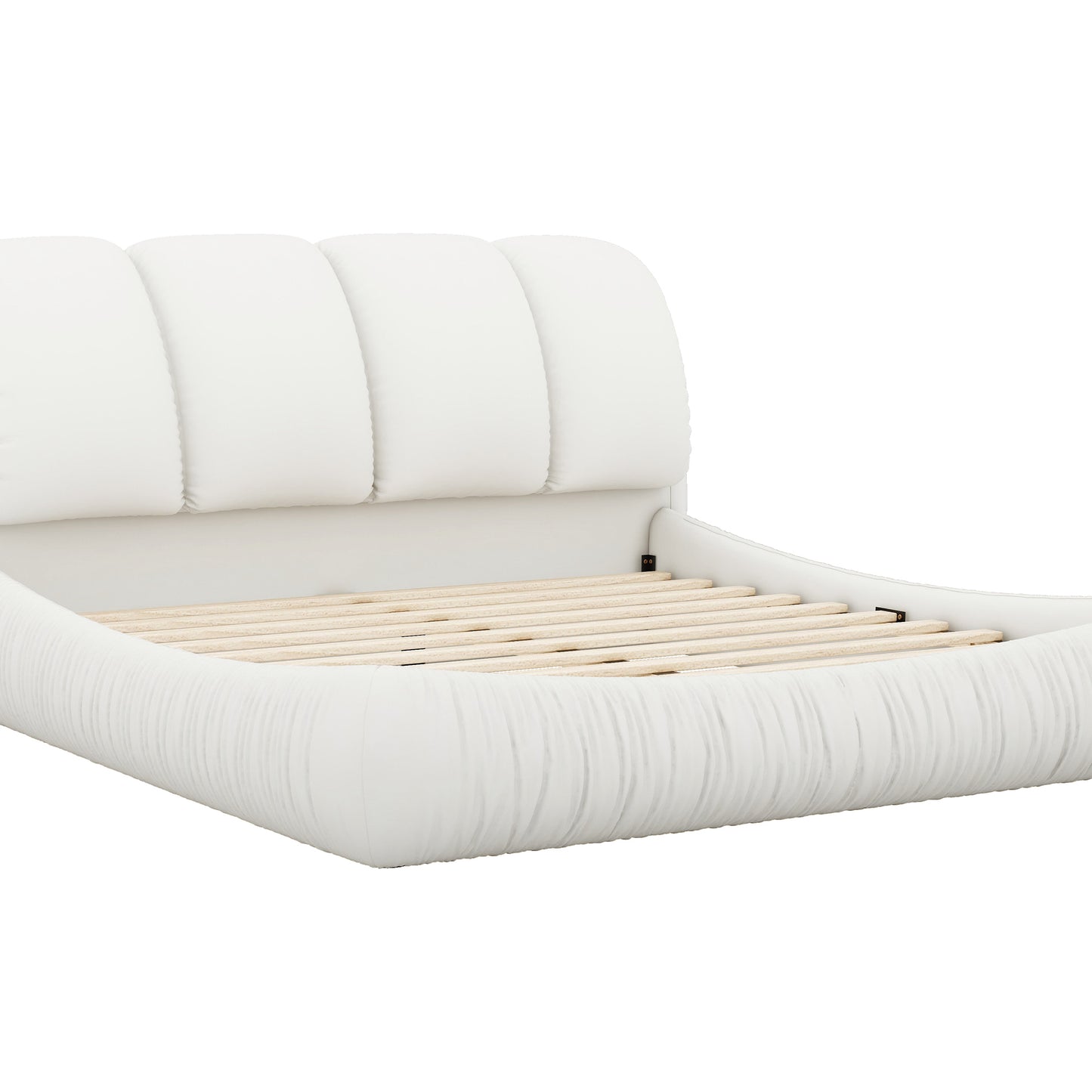 Queen Size Luxury Upholstered Bed With Thick Headboard, Leather Queen Bed with Oversized Padded Backrest, White(Expect Arrival Date 2024/3/27)