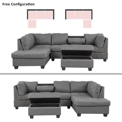 104.5" Reversible Sectional Sofa Space Saving with Storage Ottoman Rivet Ornament L-shape Couch for Small or Large Space Dorm Apartment,Gray(old SG000405AAA)