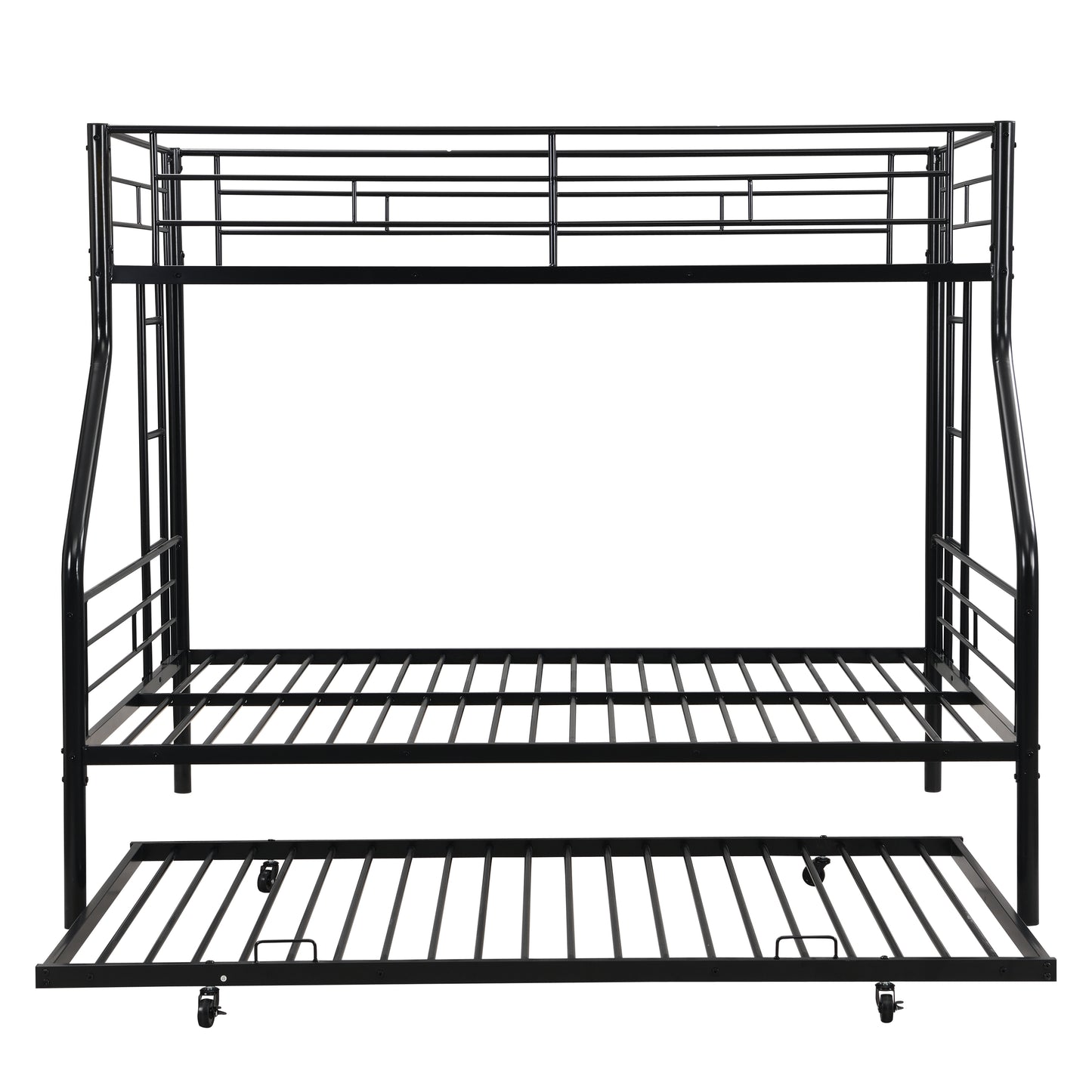 Twin Over Full with trundle Metal Bunk Bed , No Box Spring Needed, Easy Assemble