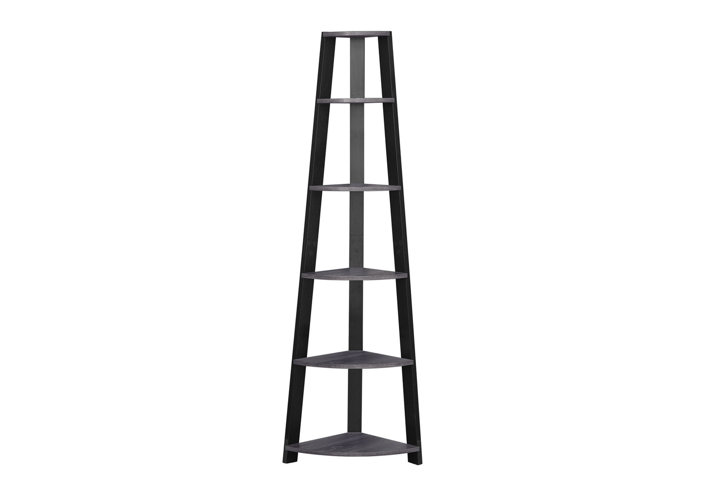 Bookshelf, Bookcase, Etagere, Corner, 5 Tier, 72"h, Office, Bedroom, Grey And Black Laminate, Contemporary, Modern