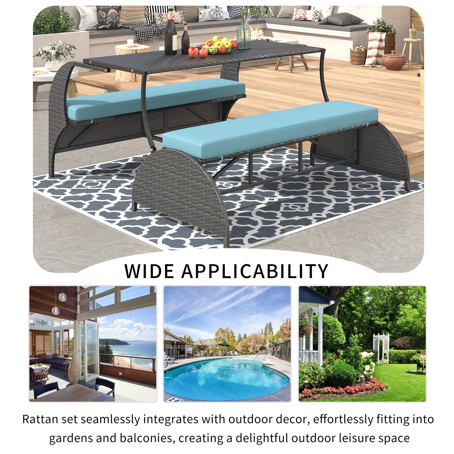 U_STYLE Versatile outdoor loveseat that converts to four seats and a table, suitable for gardens and lawns