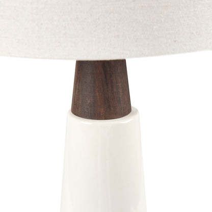 Triangular Ceramic and Wood Table Lamp